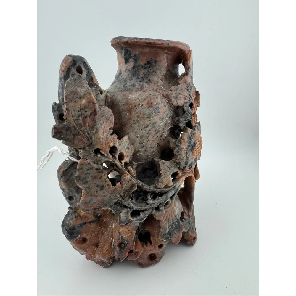 Vintage‎ 1930s Soapstone Vase Hand Carved Floral Helen Sig Tveit Home Decor